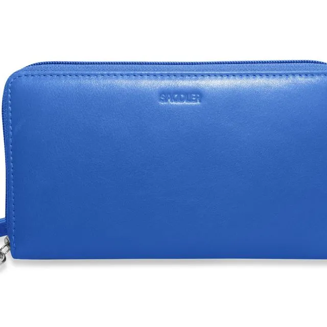 "SOPHIA" Real Leather Zip Round Ladies Purse Clutch for Phone, Credit Cards and Notes (Electric Blue)