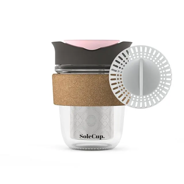 SoleCup Travel Mug - Full Pack - 12oz Grey and Pink Cork