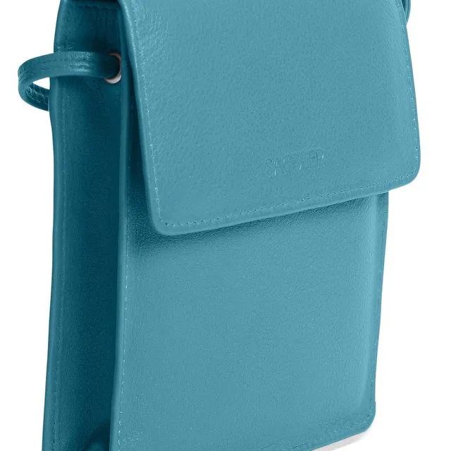 "SARA" Women's Leather Cross Body Mini Travel Bag with Detachable Card Holder (Teal)