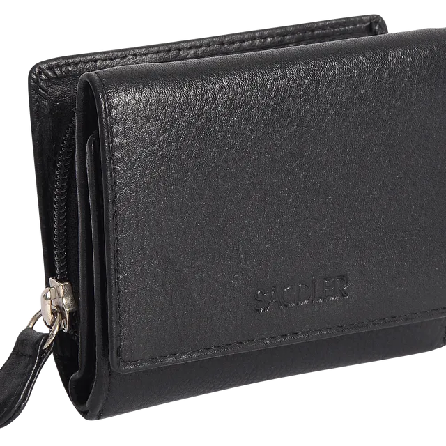 "CARLA" Women's Leather Credit Card Wallet Purse With Zip Coin Pocket (Black)