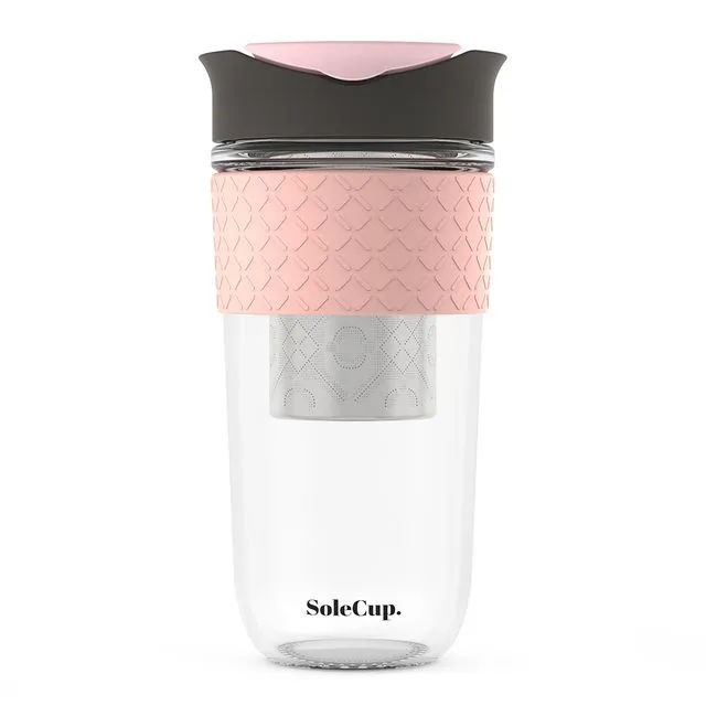 SoleCup Large Travel Mug - Loose Tea - 18oz Grey and Pink Silicone