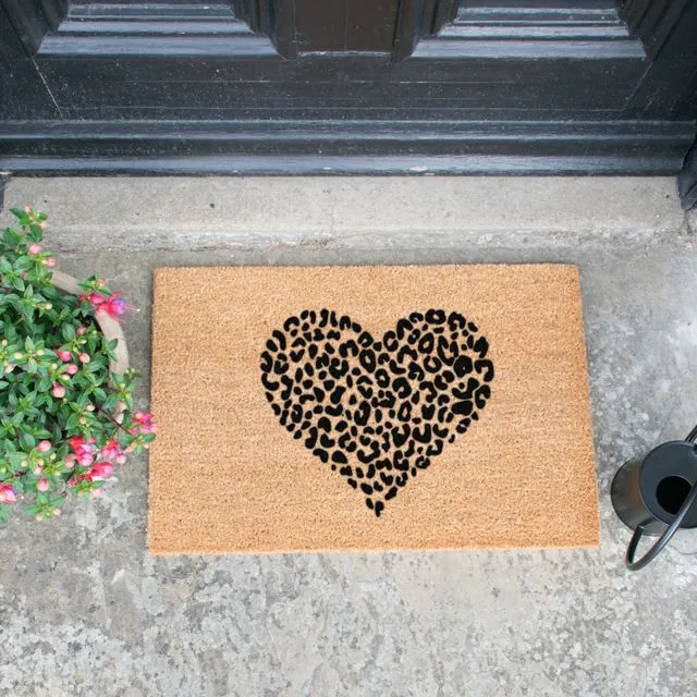 Leopard Print Heart Doormat