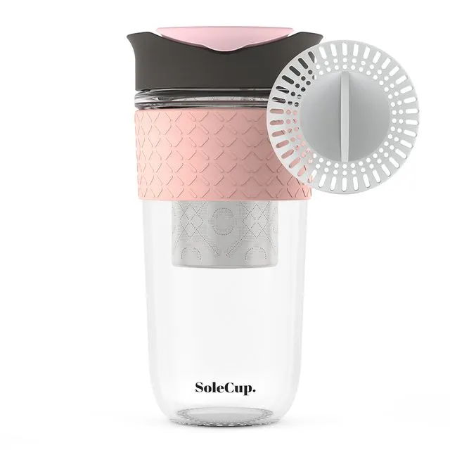 SoleCup Large Travel Mug - Full Pack - 18oz Grey and Pink Silicone