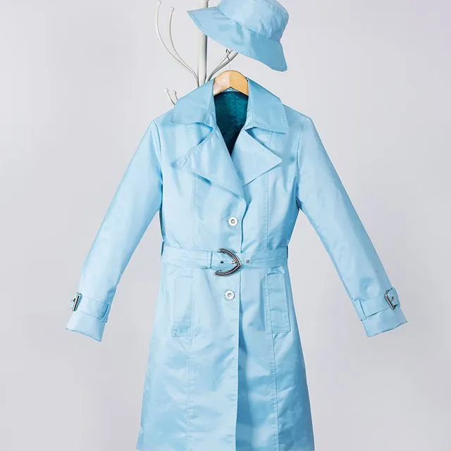 Aquamarine Blue Woman Waterproof Trench Coat