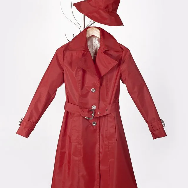 Red Woman Waterproof Trench Coat