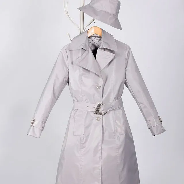 Trench Coat Woman Gray Waterproof