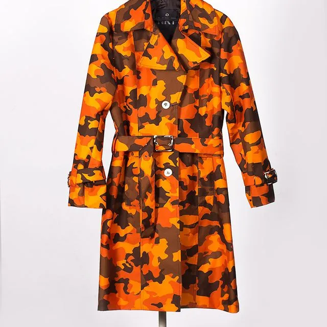 Orange Camouflage Waterproof Trench Coat