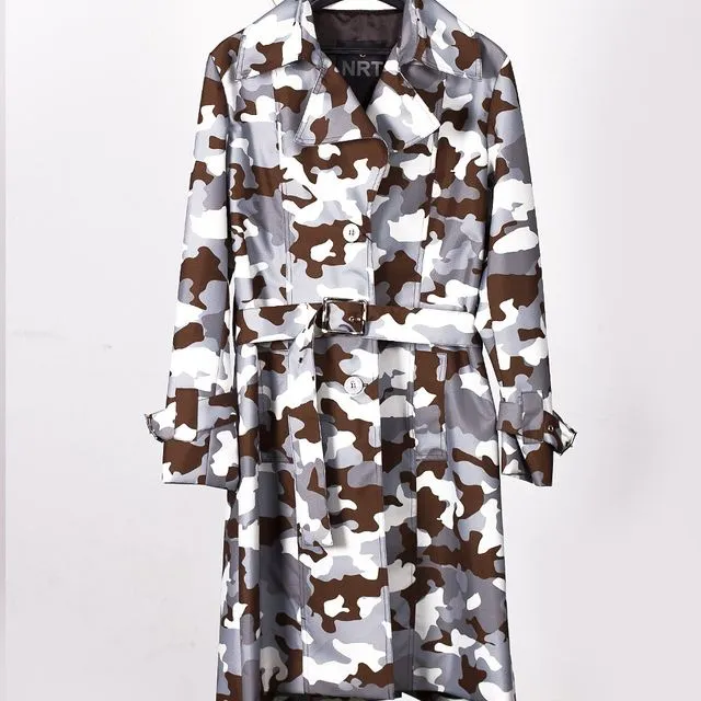 Gray Camouflage Waterproof Trench Coat