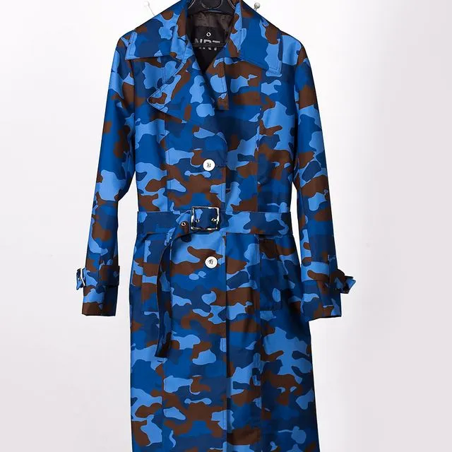 Blue Camouflage Waterproof Trench Coat