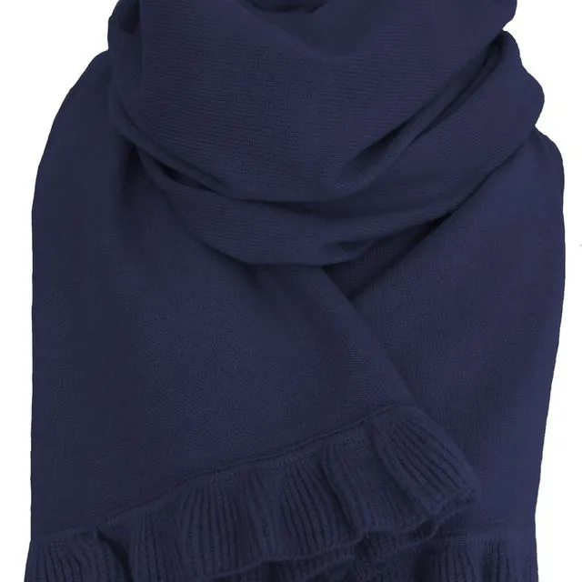 Cashmere shawl with ruffle navy