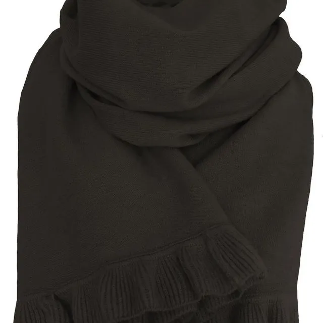 Cashmere shawl with ruffle Black