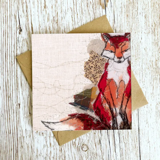 The Thread Thief Fox Embroidery Art Card