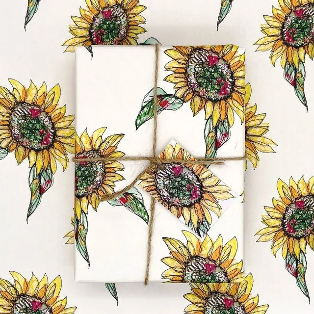 Sunflower Wrapping Paper & Matching Gift Tag