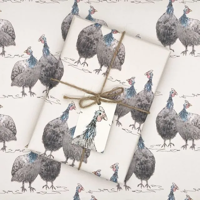 Gordon & Gertie Guinea Fowl Wrapping Paper & Matching Gift Tag