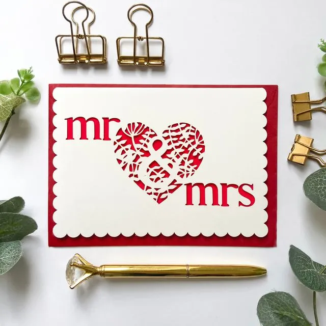 Mr and Mrs card, Scallop wedding card
