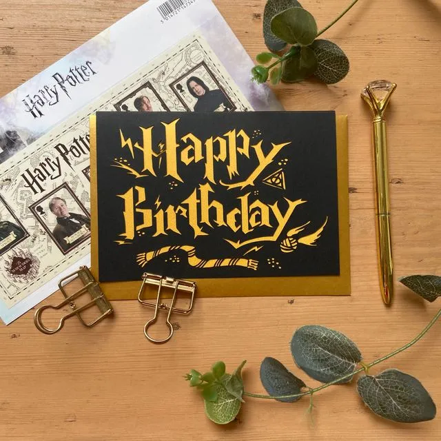 Harry Potter inspired birthday card, Birthday card for Potter fans