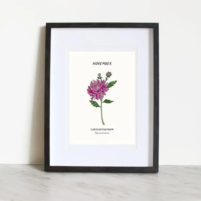 November - Chrysanthemum Birth flower Print (A5)