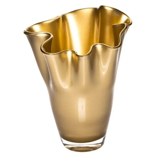 glass vase gold metallic mouth blown with curved rim