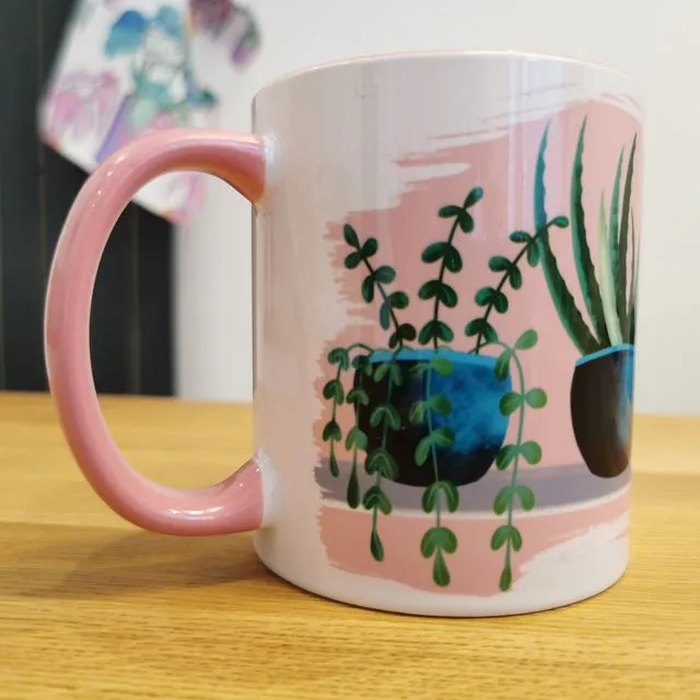 House plant mug with pink interior