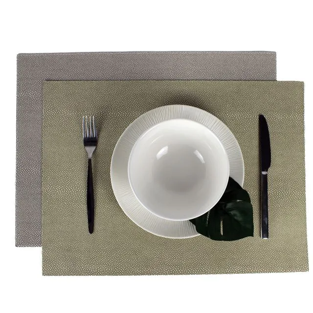 Tischset 6-er Set rechteckig Kunstleder Rochenhaut grau grün