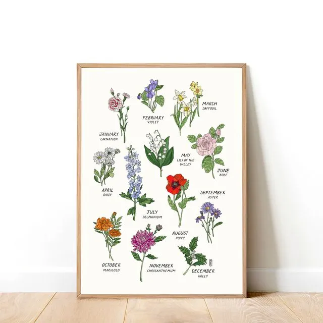 Birth Flowers Art Print (A4)