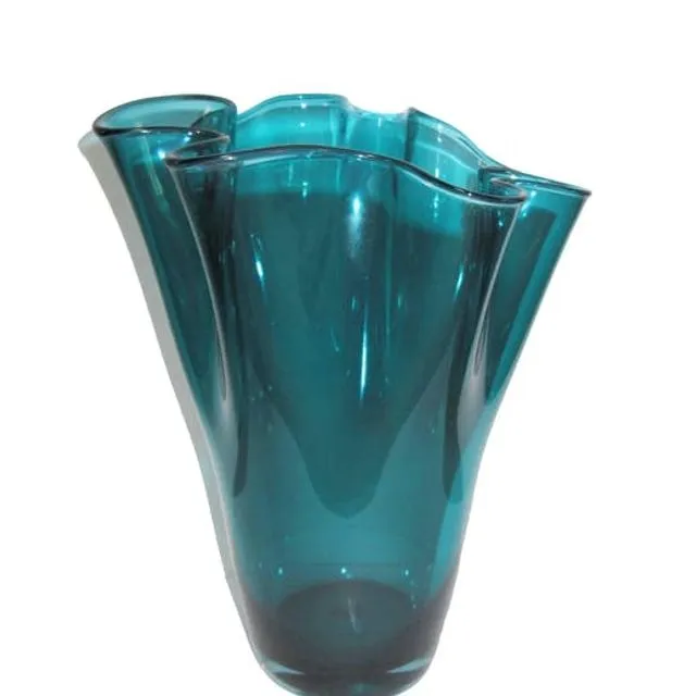 Vase Glass Wavy turquoise handmade Glass flower Vase