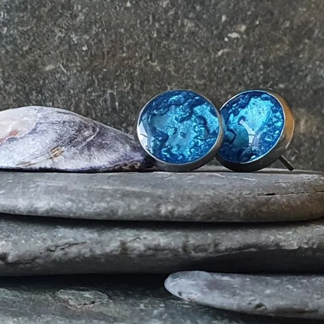 Keepsake Blue Bay Mini round studs with sand from the beach