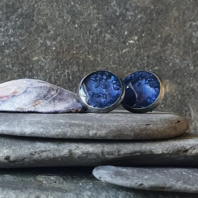 Keepsake Night time blue Mini round studs with sand from the beach
