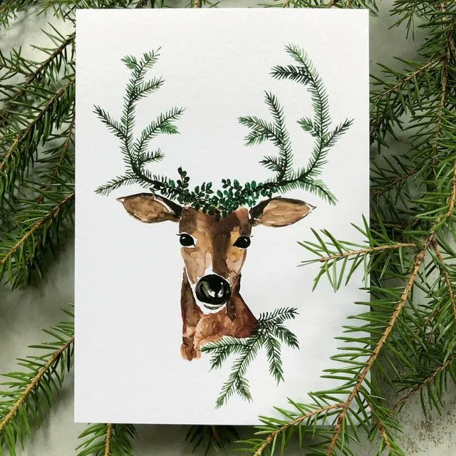 Christmassy Wild Deer Postcard
