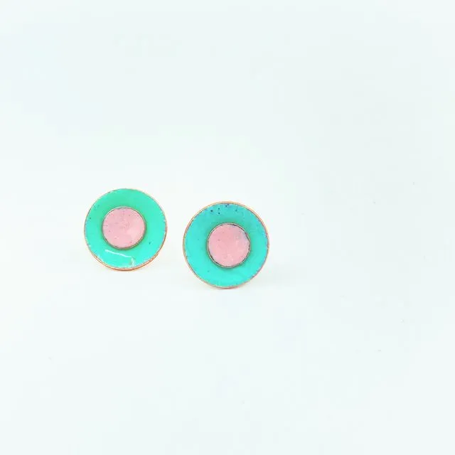 Duo enamel studs in duck egg green and pink