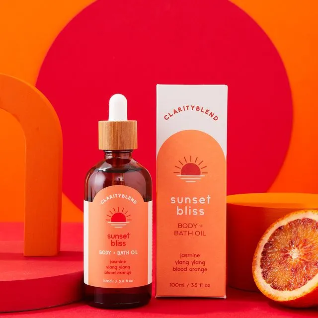 Sunset Bliss Aromatherapy Body & Bath Oil with Ylang Ylang, Jasmine, Blood Orange