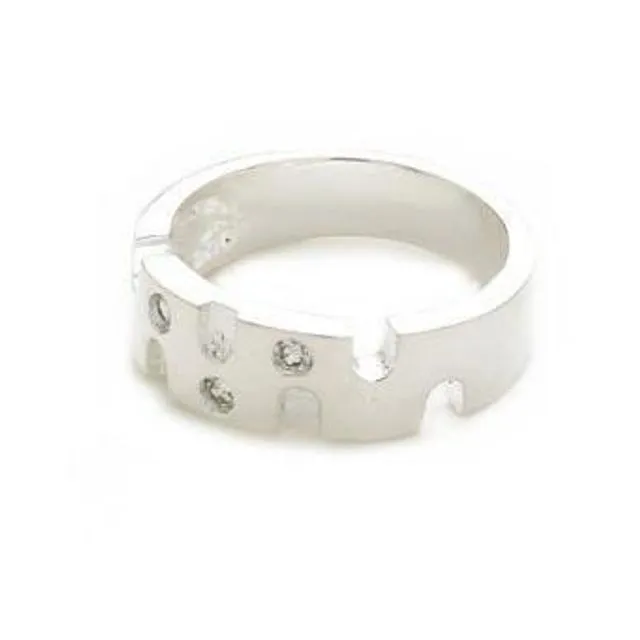 Designer Inspired 925 Sterling Silver Plated and Crystal Diamante Geometric 'Stardust' Ring