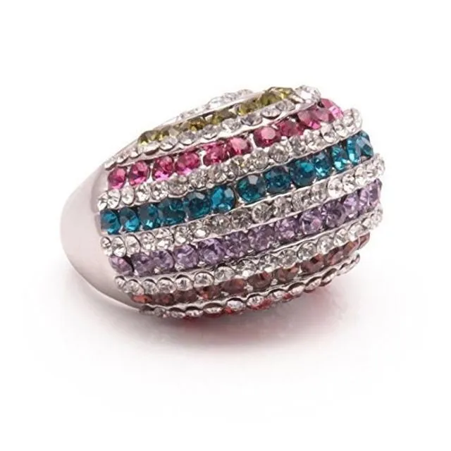 Designer Inspired Silver and Crystal Diamante 'Rainbow' Cocktail Ring