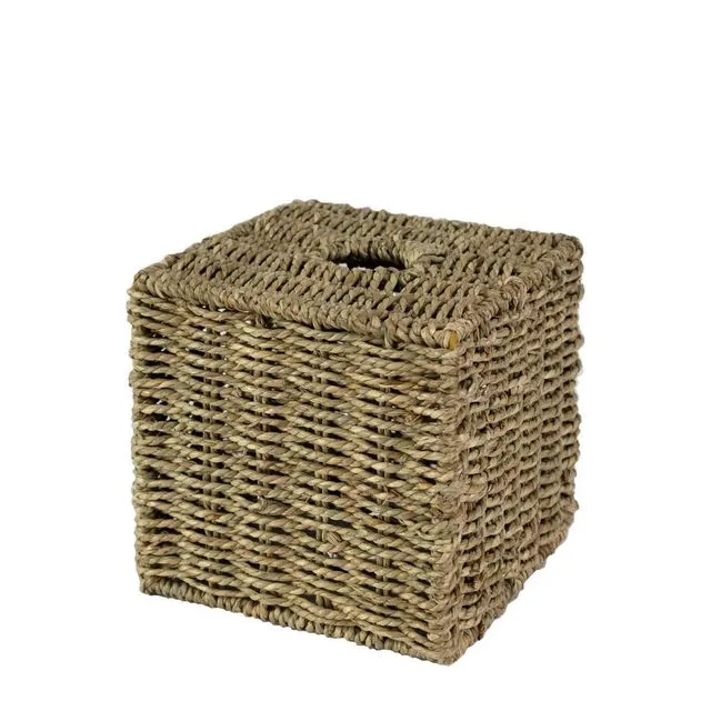 Cube Wicker Tissue Box Cover | Decorative Paper & Napkin Holder Dispenser (Seagrass Natural)