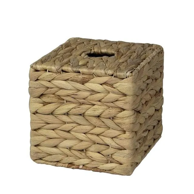Cube Wicker Tissue Box Cover | Decorative Paper & Napkin Holder Dispenser (Water Hyacinth Natural)