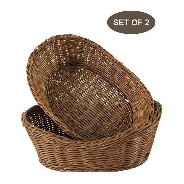 Oval Wicker Serving Baskets (11-Inch) | Restaurant Serving & Tabletop Display Baskets (Set of 2)