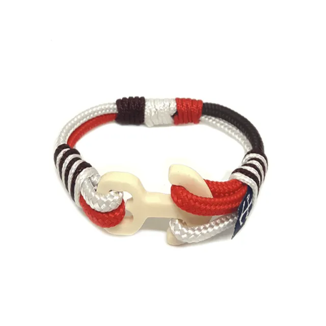 Wood Anchor Yachting Nautical Bracelet - Black/Red/White
