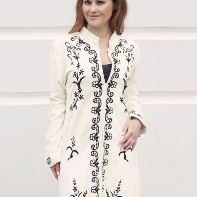 Ivory Velvet Embroidered Imperial Women’s Wedding Jacket