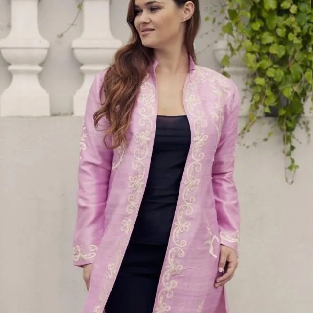 Pink Ismail with Off White Silk Embroidered Women’s Wedding Jacket