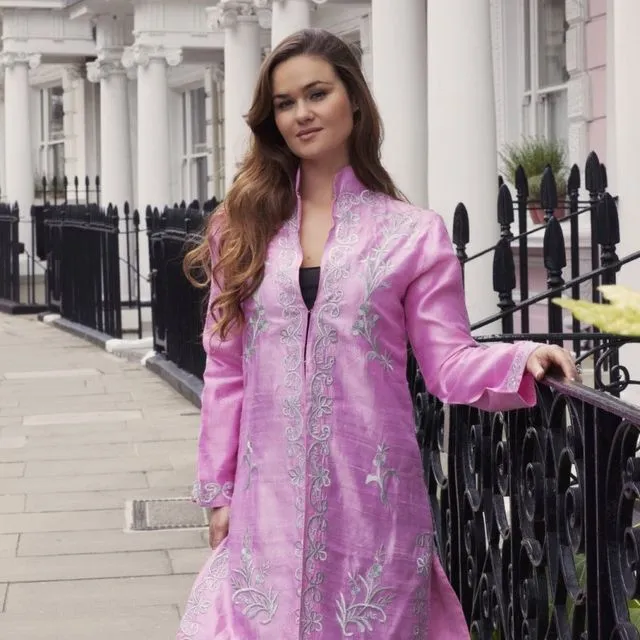 Pink & Silver Ismail Embroidered Silk Women’s Wedding Jacket