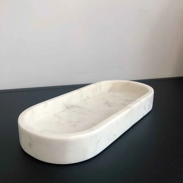Marble tray, oval large 15x33cm, white