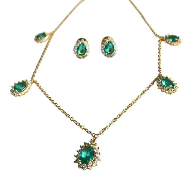 Turquoise Crystal Drops Set (Golden Stone)