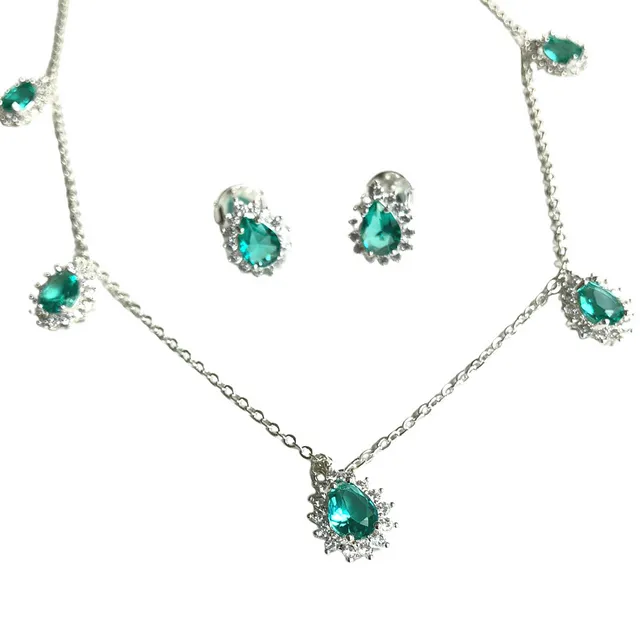 Turquoise Crystal Drops Set (Silver Stone)