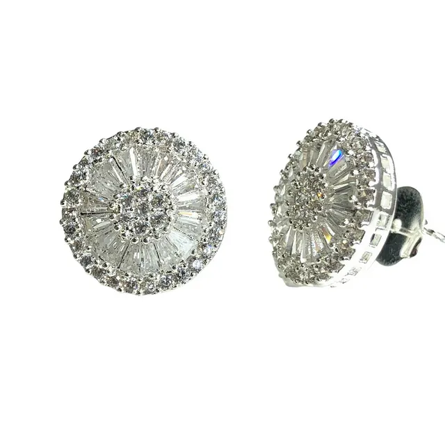 Micro-Zirconia Studded Pizza Earring (Silver)