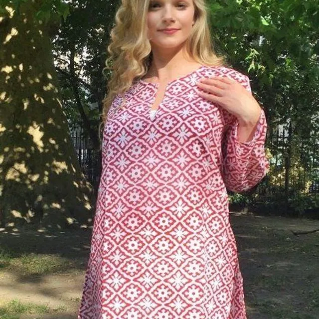 Red Abstract Cotton Kaftan