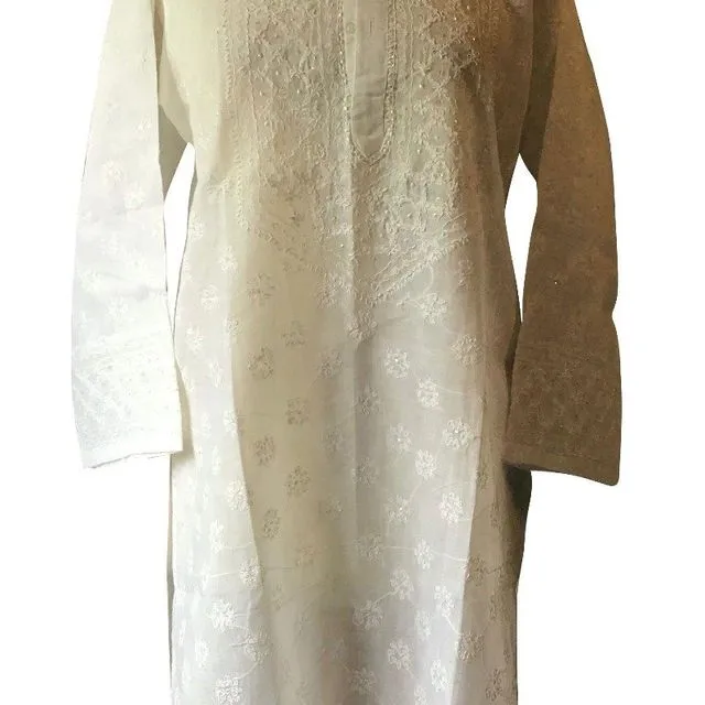 Waterlily Embroidered Cotton Kaftan