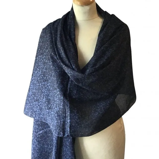 Blue and Black Printed Cotton Stole