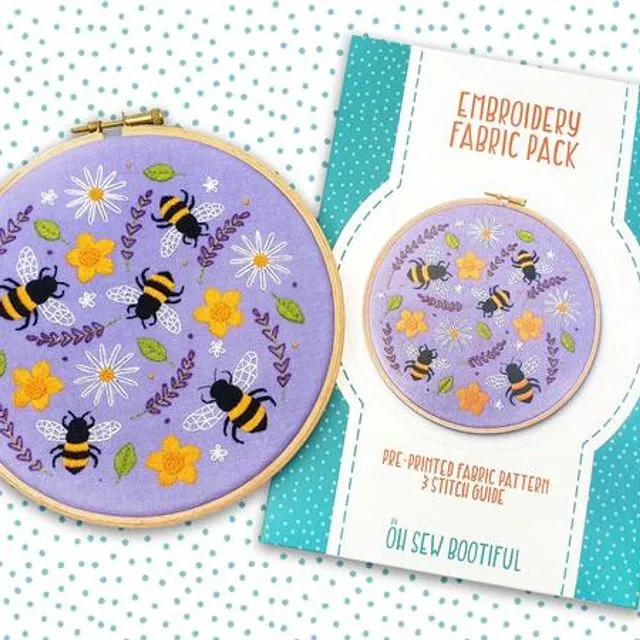 Bees and Lavender Embroidery Pattern Fabric Pack