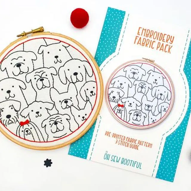 Dogs Embroidery Pattern Fabric Pack