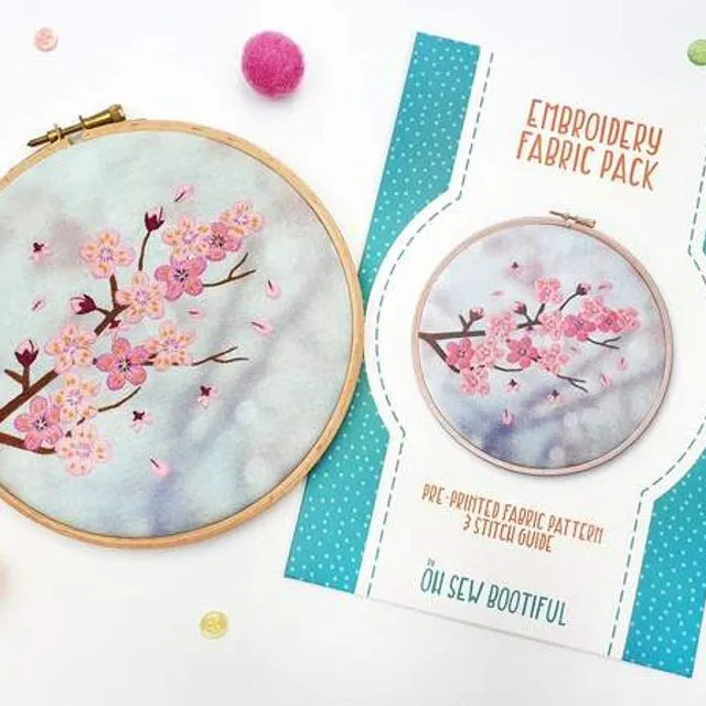 Cherry Blossom Embroidery Pattern Fabric Pack
